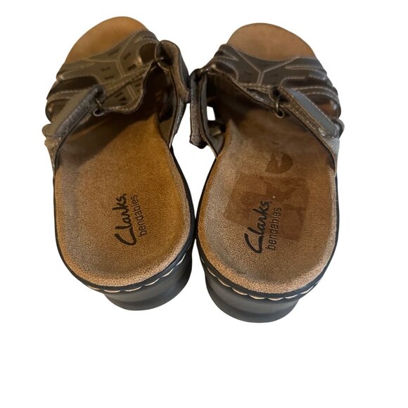 Clarks bendables brown metallic hook and loop leather sandals size 10M - Picture 7 of 7